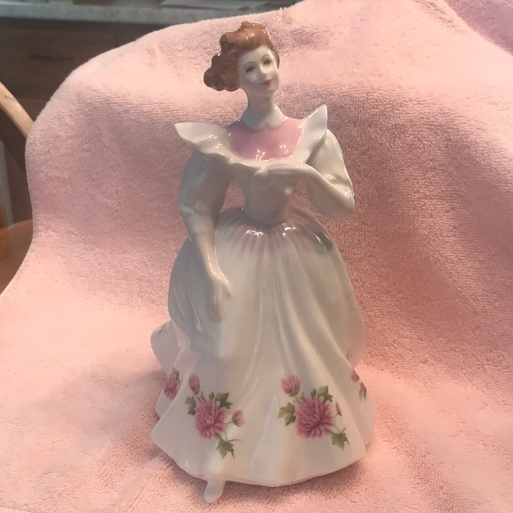 Porcelain Figurine Lady in Pink Floral Dress - Home Accent
